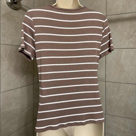 NWOT Cyrus Essentials ribbed square neck brown/white top, size XL - Picture 3 of 4